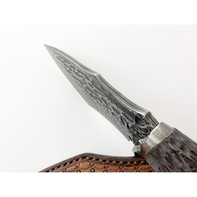 Ловен нож от дамаска стомана с бронзова глава на овен