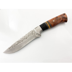 Ръчно направен ловен нож от Японска дамаска стомана с кожен калъф