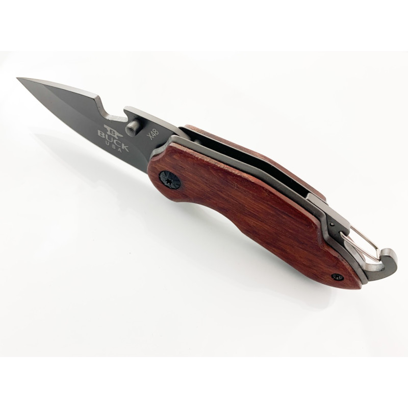 Сгъваем джобен нож с иноксово покритие и дървени чирени Buck X48