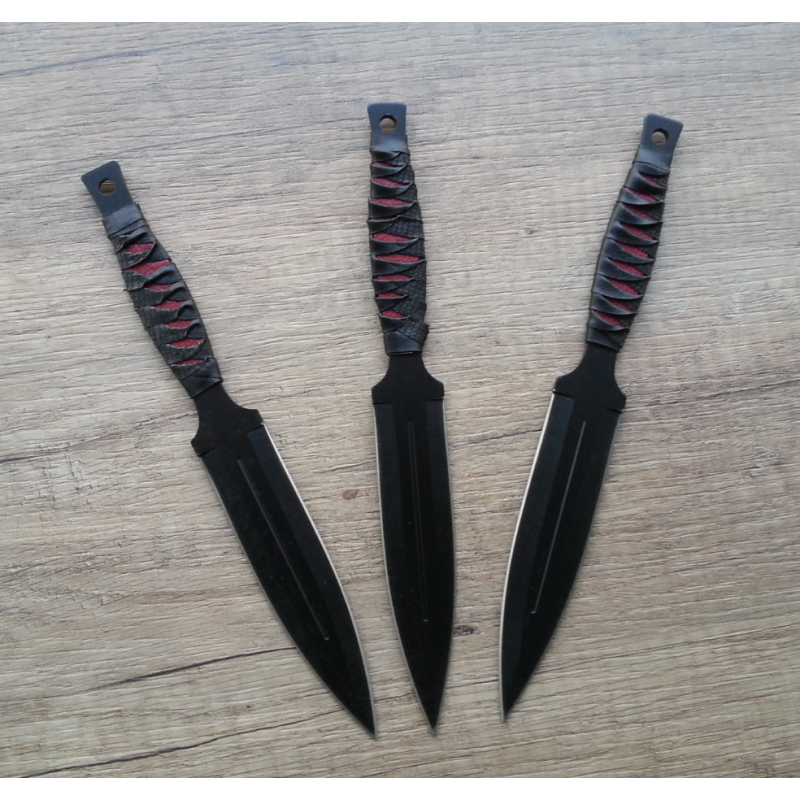 Комплект ножове / ками за хвърляне (мятане) с изкуствена кожа и антирефлекторно покритие