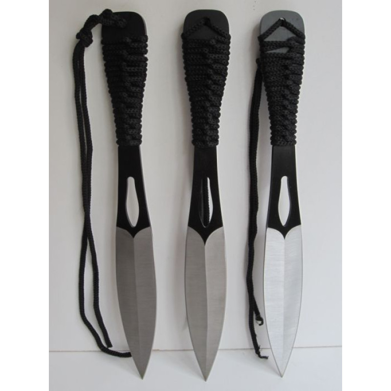 Комплект ножове / ками за хвърляне с оплетка на дръжките и калъф за поставяне на колан