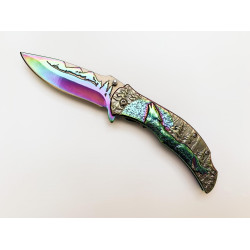 Сгъваем метален автоматичен нож 3D картина с Вълк