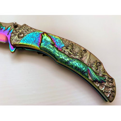 Сгъваем метален автоматичен нож 3D картина с Вълк