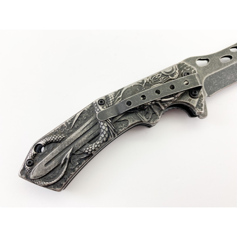 Сгъваем автоматичен нож Boker с инкрустиран Дракон с меч 3D