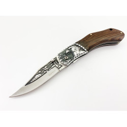 Сгъваем руски джобен нож с гравиран Орел / Беркут с калъф за колан