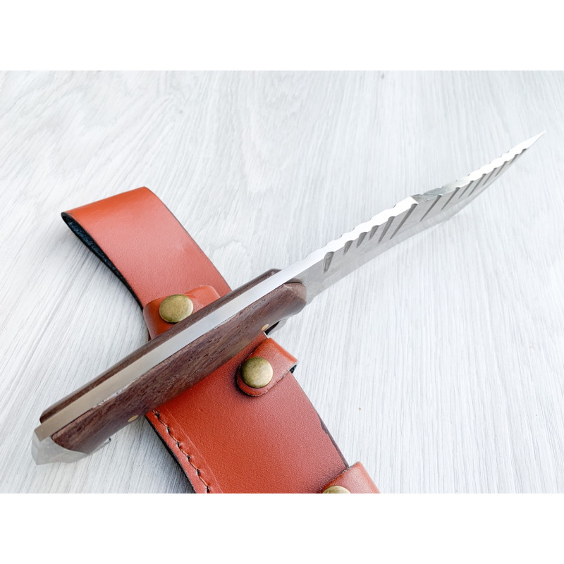 Ръчно направен ловен нож от хром ванадиева стомана и кожен калъф