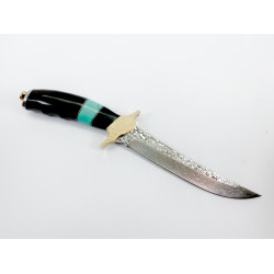Ръчно изработен ловен нож дамаска стомана с месингов гард - Турция