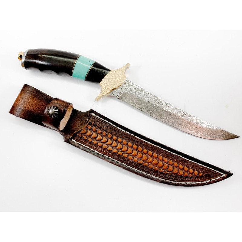 Ръчно изработен ловен нож дамаска стомана с месингов гард - Турция