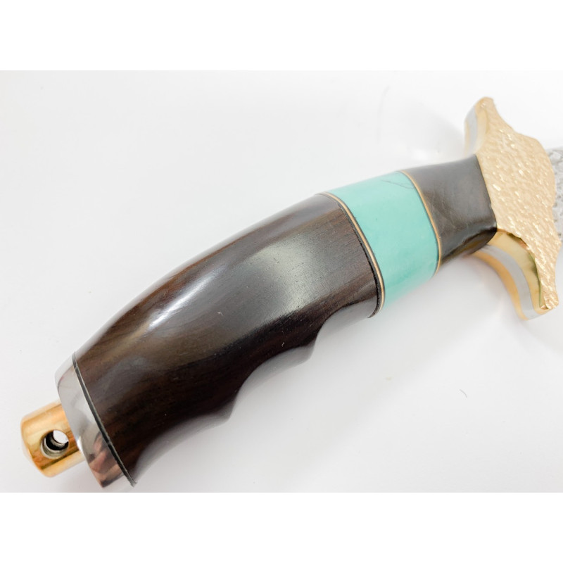 Ръчно изработен ловен нож дамаска стомана с месингов гард - Турция