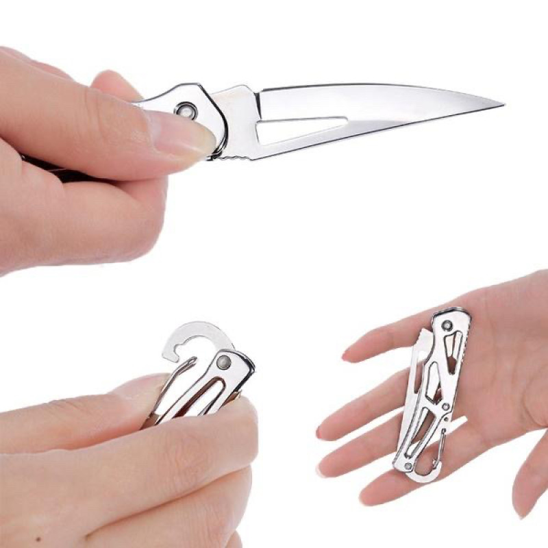 Малко джобно ножче за носене на ключодържател метален цвят