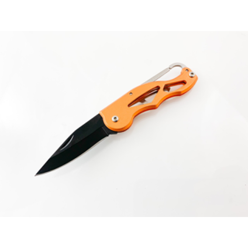 Малко джобно ножче за носене на ключодържател оранжев цвят с черно острие