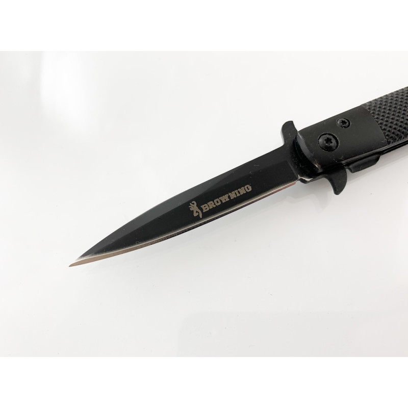 Сгъваем автоматичен нож с черно антирефлекторно покритие дизайн стилето Browning