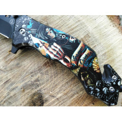 Сгъваем автоматичен нож с 3D print черно Асо Пика,резец за въжета и шип