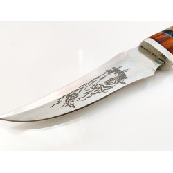 Руски ловен нож с гравирани Риби на острието стомана 65х13
