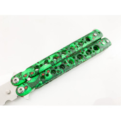 Тренировъчен нож пеперуда за деца и юноши , не остър, зелени черепи