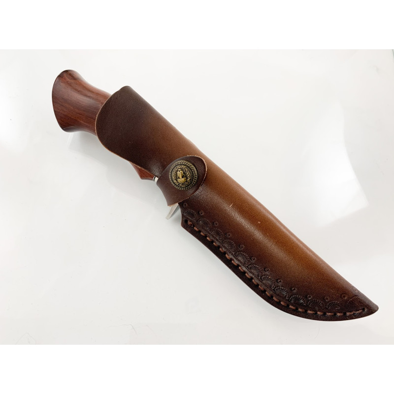 Ловен нож от дамаска стомана с дръжка от абаносово дърво и камилска кост