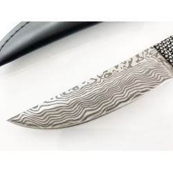 Ловен нож с кожена кания и шарки имитиращи дамаска стомана