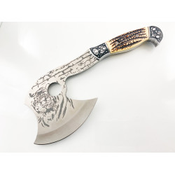 Руска компактна брадвичка с гравиран тигър Кемпинг Топор стал 65х13