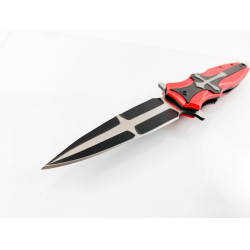 Автоматичен джобен нож кама едностранно заточен с кръстове с червени чирени