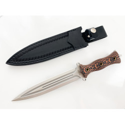 Ръчно направен ловен нож кама двуостра с кожена кания масивна и здрава Busse