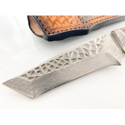 Ловен нож Bowie ръчно направен от дамаска японска стомана танто острие