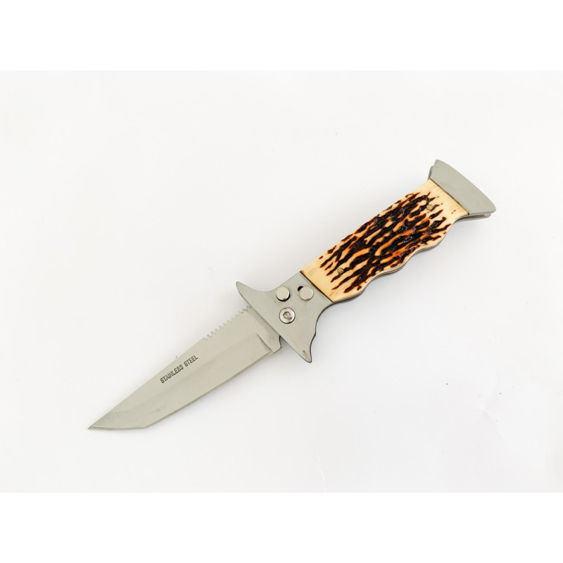 Сгъваем автоматичен джобен нож с дръжка еленов рог имитация
