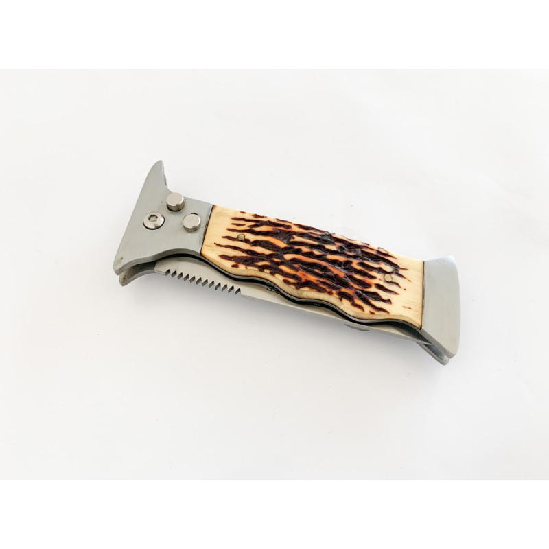 Сгъваем автоматичен джобен нож с дръжка еленов рог имитация
