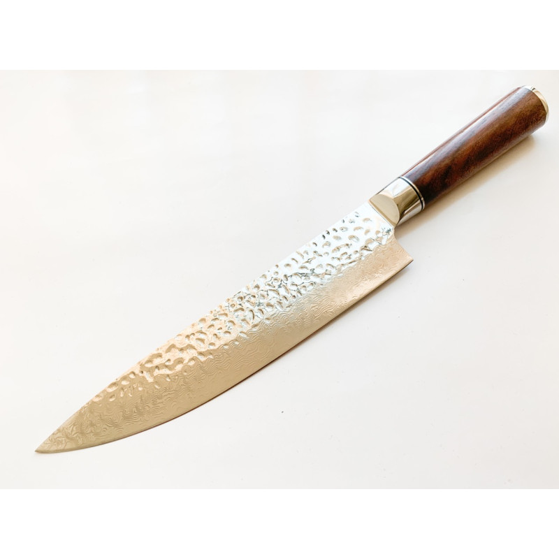 Професионален кухненски нож от дамаска японска стомана и кожена кания