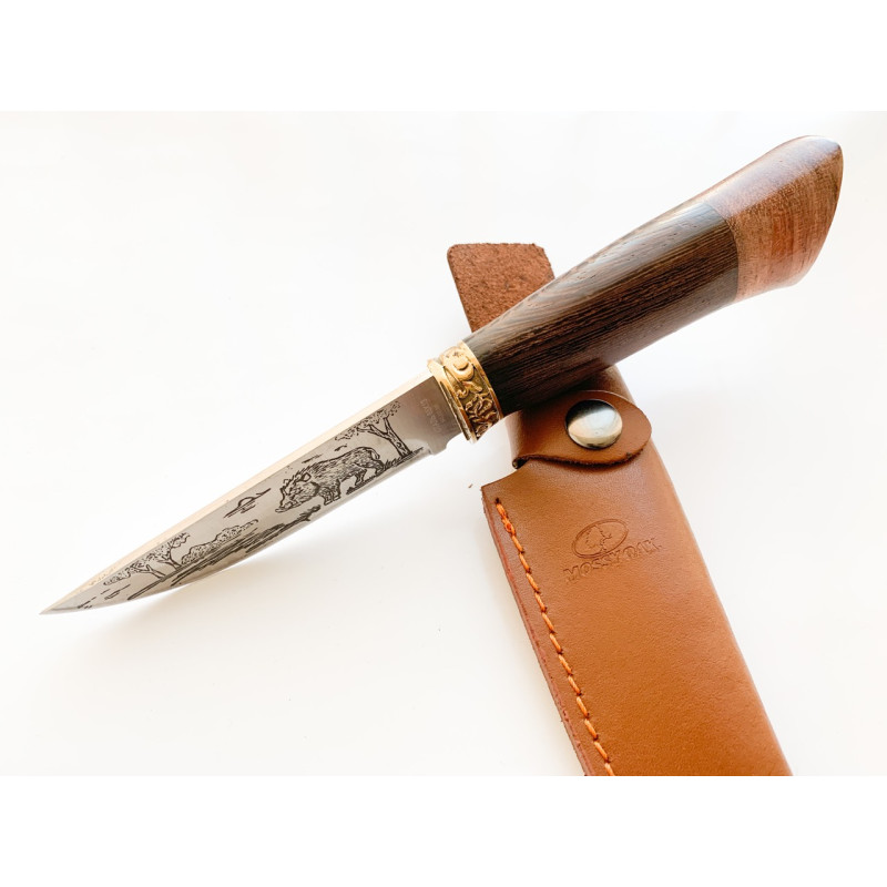 Руски ловен нож глиган стомана 65х13 с кожена кания