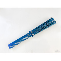 Детски нож пеперуда с форма на гребенче с калъф - Морско син цвят