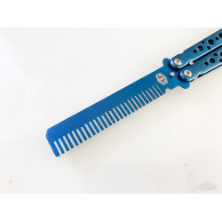 Детски нож пеперуда с форма на гребенче с калъф - Морско син цвят