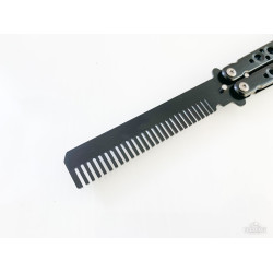 Детски нож пеперуда с форма на гребенче с калъф - черен цвят