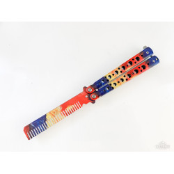 Детски нож пеперуда с форма на гребенче с калъф - шарен цвят