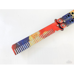 Детски нож пеперуда с форма на гребенче с калъф - шарен цвят