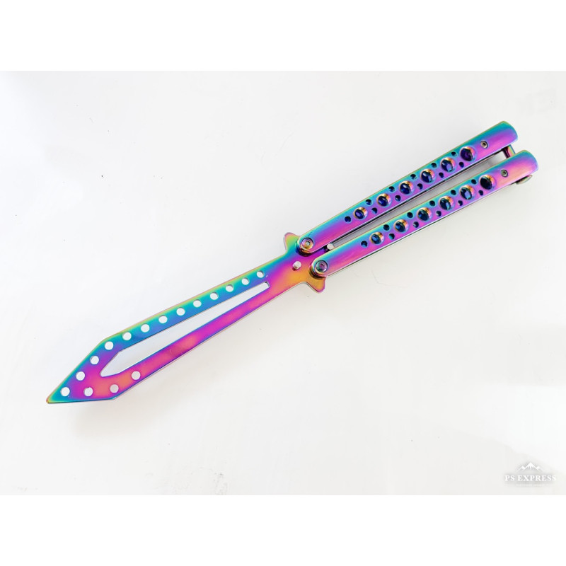 Масивен метален нож пеперуда подходящ за деца и юноши пружинен механизъм Rainbow