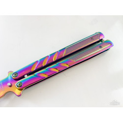 Масивен метален нож пеперуда подходящ  пружинен механизъм Rainbow футуристичен дизайн