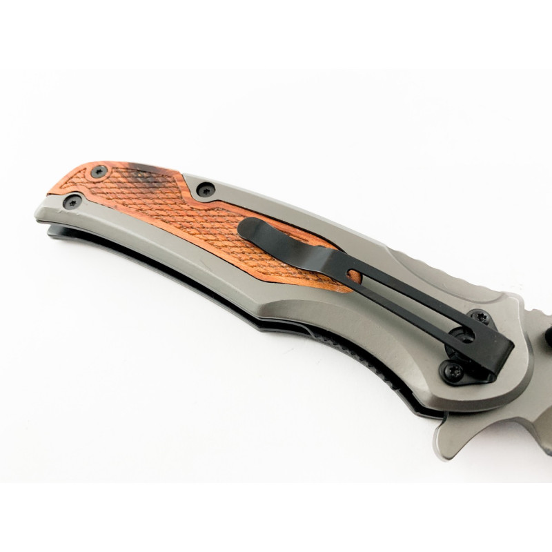 Сгъваем полуавтоматичен нож Browning със сиво титаниево покритие и дървени чирени