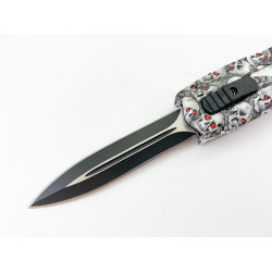 Автоматичен сгъваем нож OTF със сиви черепи на дръжката
