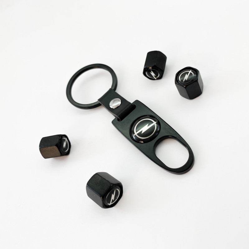 Ключодържател с 4 бр капачки за винтилите/ вентили Опел/Opel- черен цвят