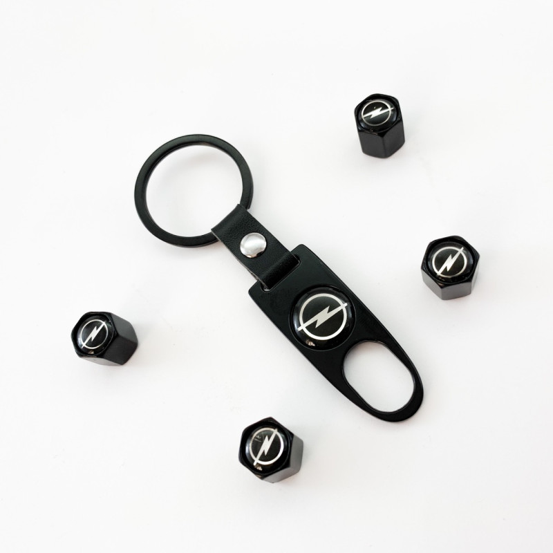 Ключодържател с 4 бр капачки за винтилите/ вентили Опел/Opel- черен цвят