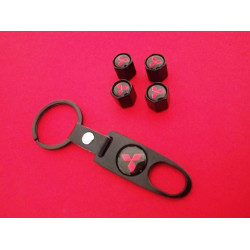 Ключодържател с 4 бр капачки за винтилите/ вентили Mitsubishi / Мицубиши  - черен цвят