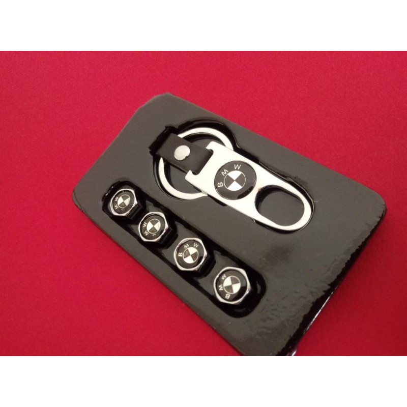 Ключодържател с 4 бр капачки за винтилите/ вентили БМВ/BMW - сребристо черен цвят