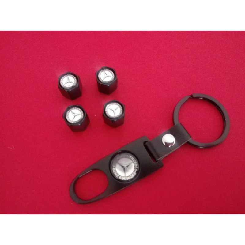 Ключодържател с 4 бр капачки за винтилите/ вентили Мерцедес-Бенц/Mercedes-Benz - черно сребрист цвят