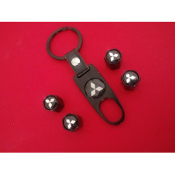 Ключодържател с 4 бр капачки за винтилите/ вентили Mitsubishi / Мицубиши - черно - бял цвят