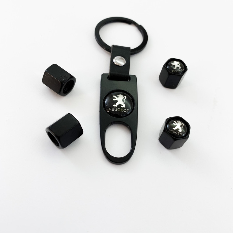 Ключодържател с 4 бр капачки за винтилите/ вентили Пежо/Peugeot- черно бял цвят
