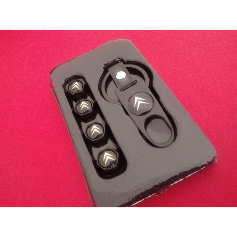 Ключодържател с 4 бр капачки за винтилите/ вентили Citroen /Ситроен черен цвят