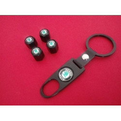 Ключодържател с 4 бр капачки за винтилите/ вентили Шкода / ŠKODA черен цвят