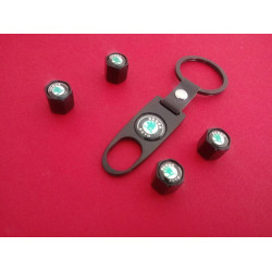 Ключодържател с 4 бр капачки за винтилите/ вентили Шкода / ŠKODA черен цвят