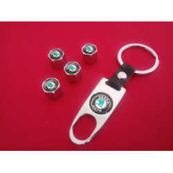 Ключодържател с 4 бр капачки за винтилите/ вентили Шкода / ŠKODA сребрист цвят