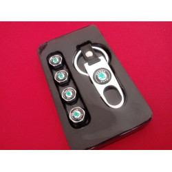 Ключодържател с 4 бр капачки за винтилите/ вентили Шкода / ŠKODA сребрист цвят